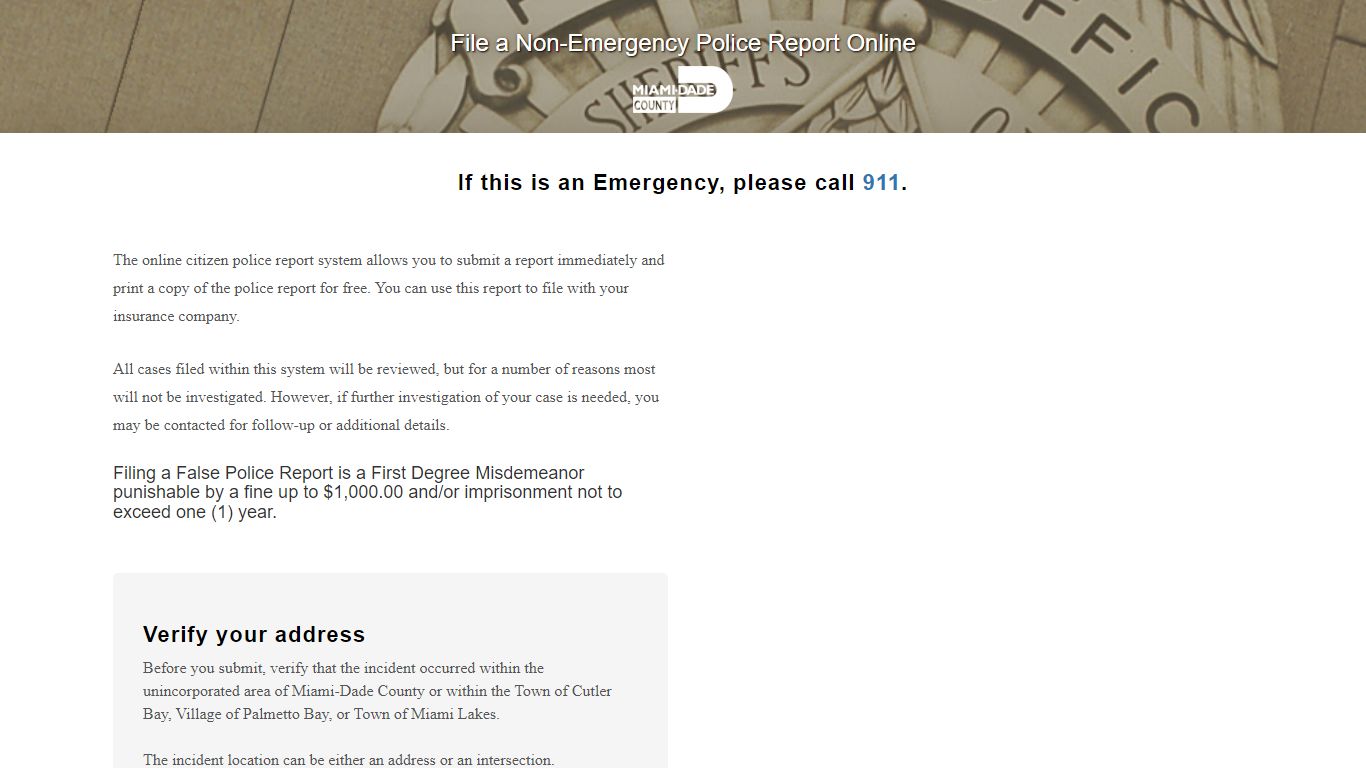 File a Non-Emergency Police Report Online - Miami-Dade County